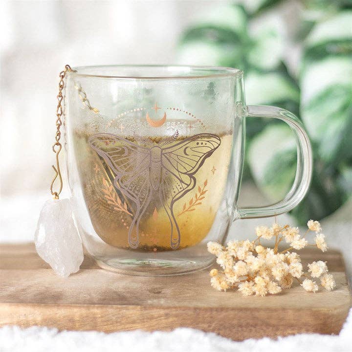 Luna Moth Glass Mug with Crystal Tea Infuser