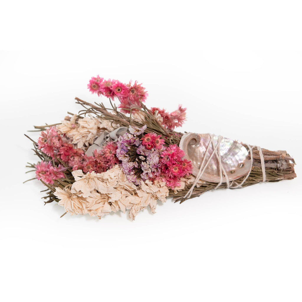 Floral Smudge Wand with Shell